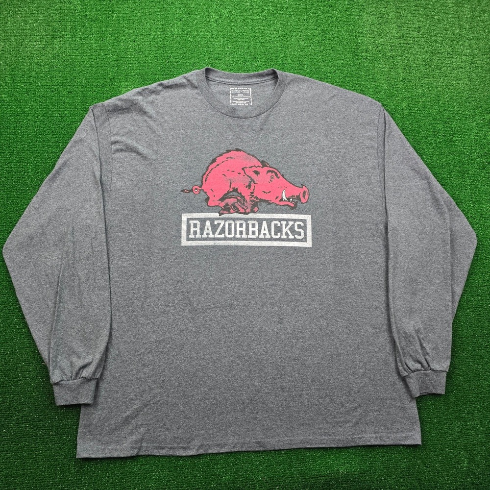 Arkansas Razorbacks Tshirt Mens‎ 2XL Gray Long Sleeve Graphic Print NCAA College